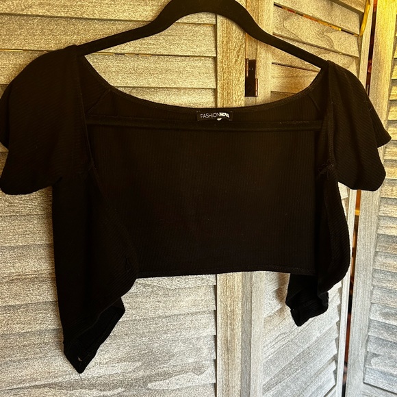 FASHION NOVA Black Cropped Short Sleeve Top Blouse Woman X-Small Juniors Petite - Picture 4 of 7